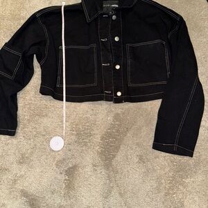 Fashion Nova Black Jean Jacket with White Stitching